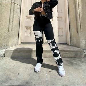 Two tone cow print straight leg bottoms